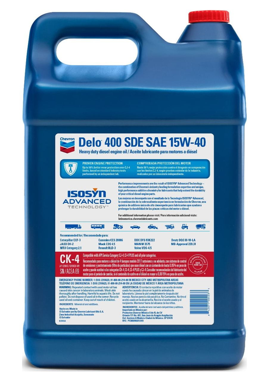 Chevron Delo 400 SDE SAE 15W-40 Heavy Duty Diesel Motor Oil, 1 Gallon