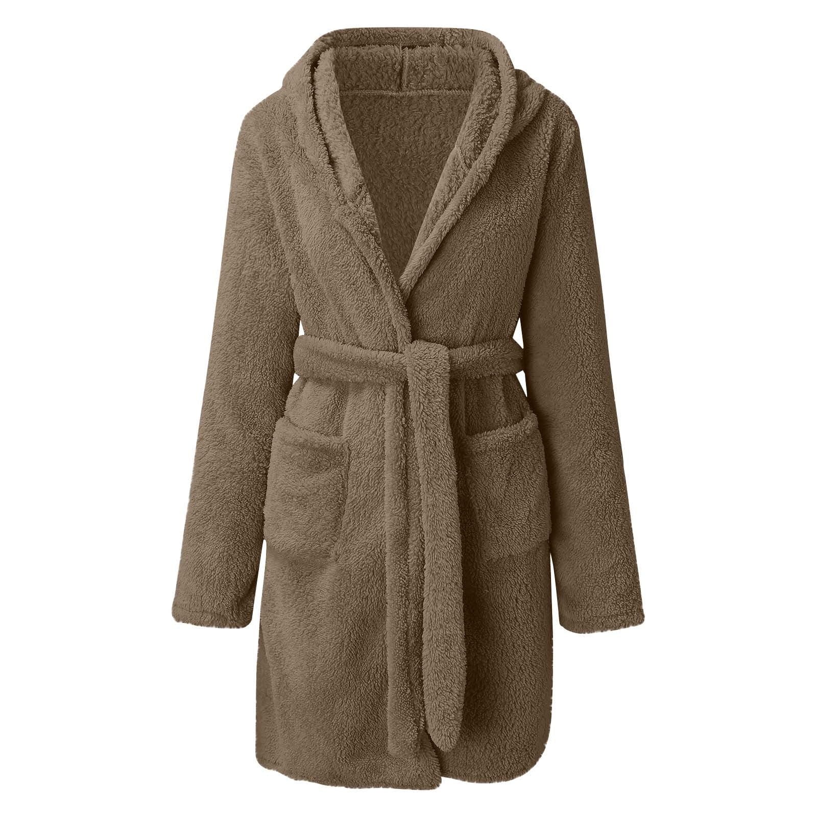 wo-fusoul Fall Fashion 2023 Deals! Bath Robes for Women Womens Plus Size Fleece Hooded Bathrobe Plush Short Robe with Pockets & Belts