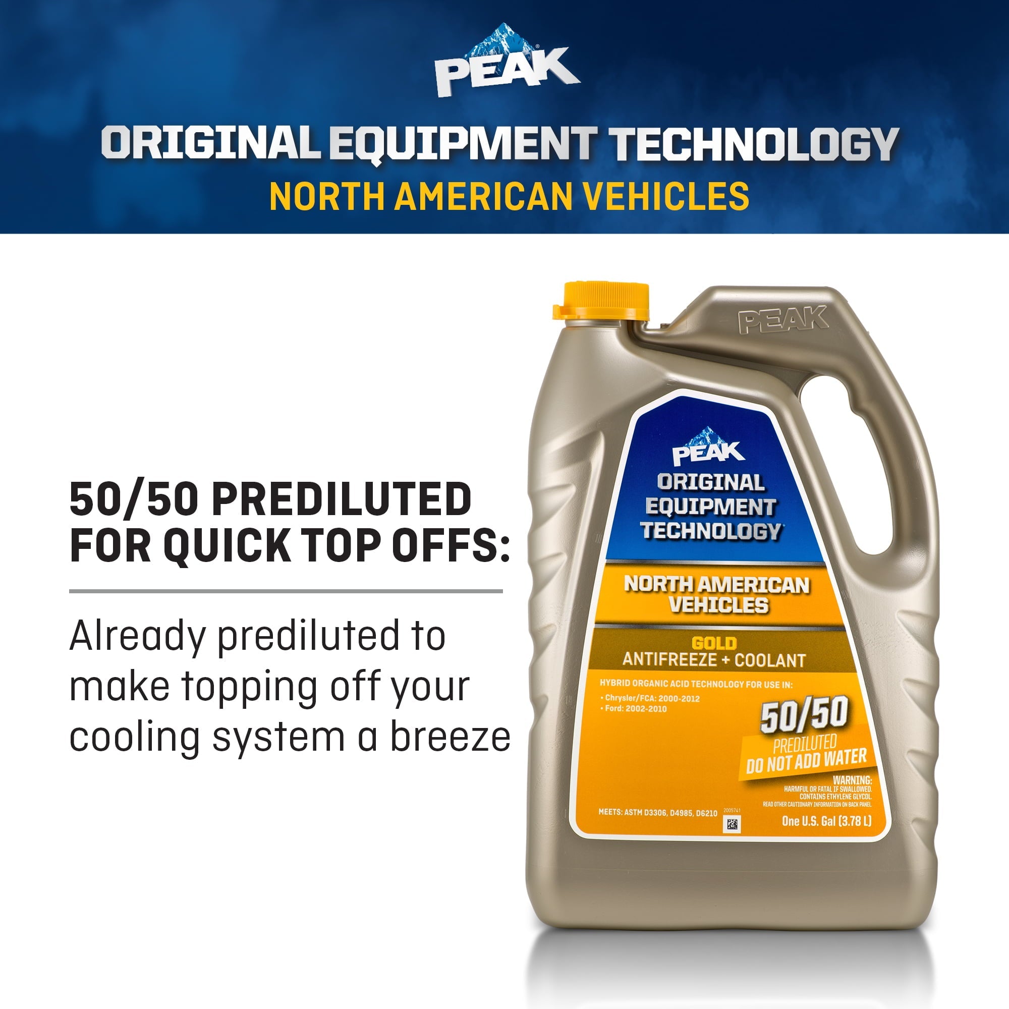 PEAK Original Equipment Technology Antifreeze + Coolant for North American Vehicles - Gold