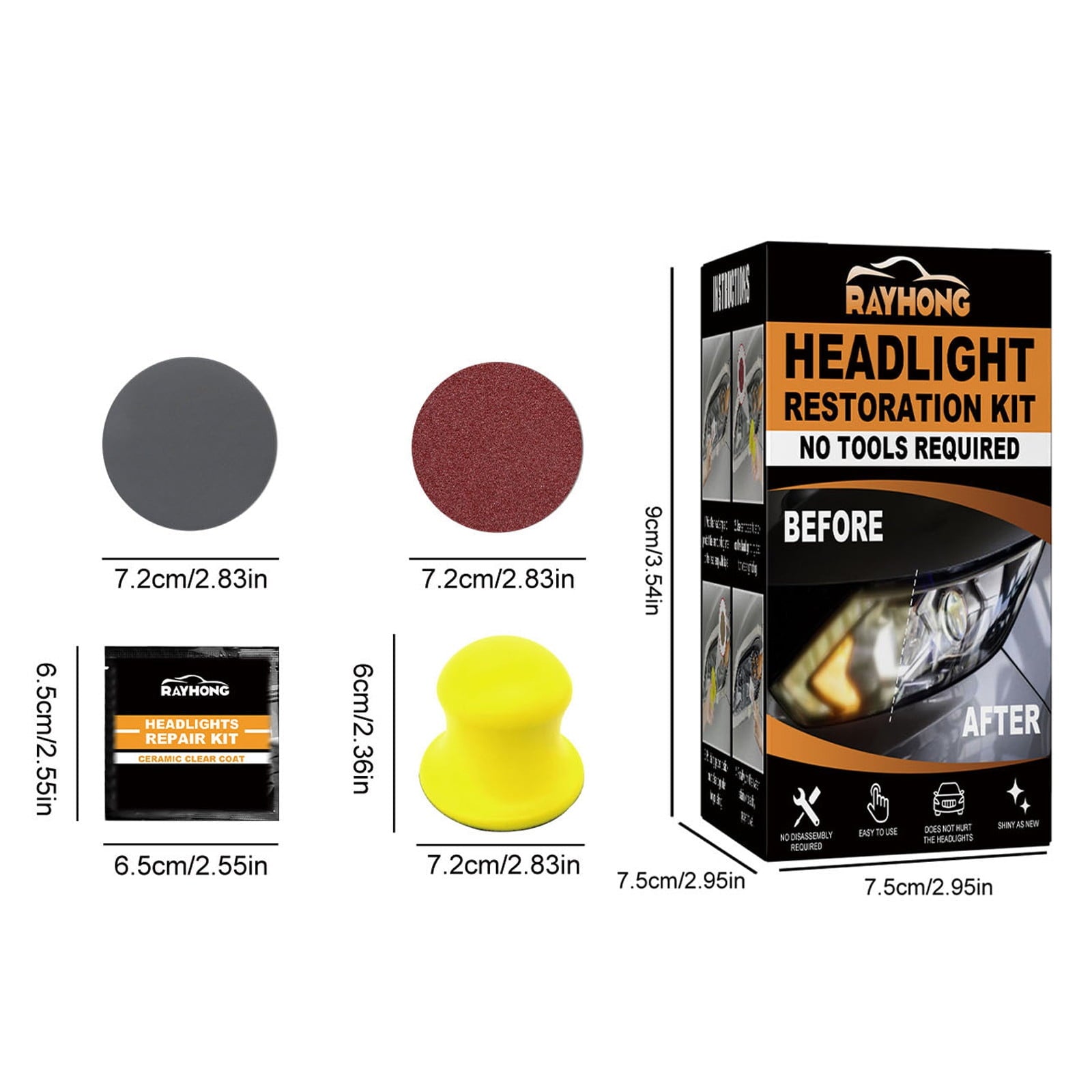 Cuhas Car Headlight Restoration Kit, Car Headlight Cleaner Wipes, Headlights Lens Restoration Cleaner DIY Polish Sanding Discs