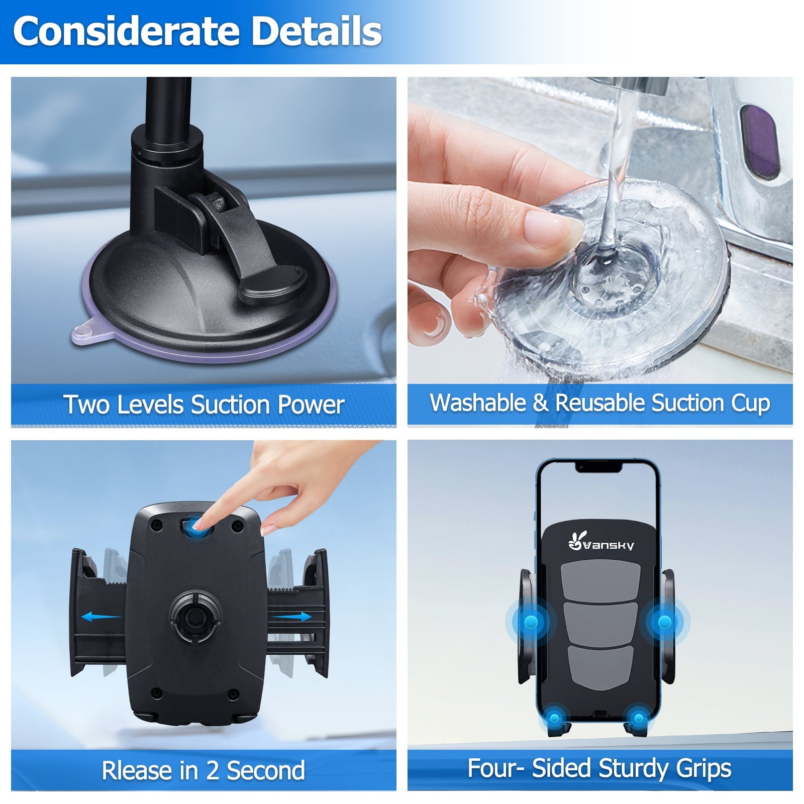 3 in 1 Car Phone Holder Mount | Car Air Vent Holder & Dashboard Mount & Windshield Mount | Phone Mount for Car | Universal For All Smartphones & Tablets | iPhone 12 11 X XR 7/7 Plus, Samsung Galaxy S