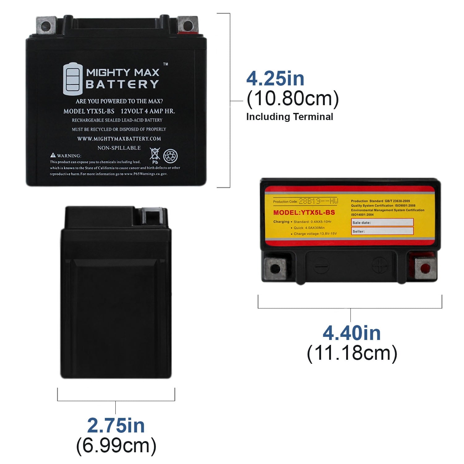 YTX5L-BS Replacement Battery for GT X5L-BS Motorcycle Battery