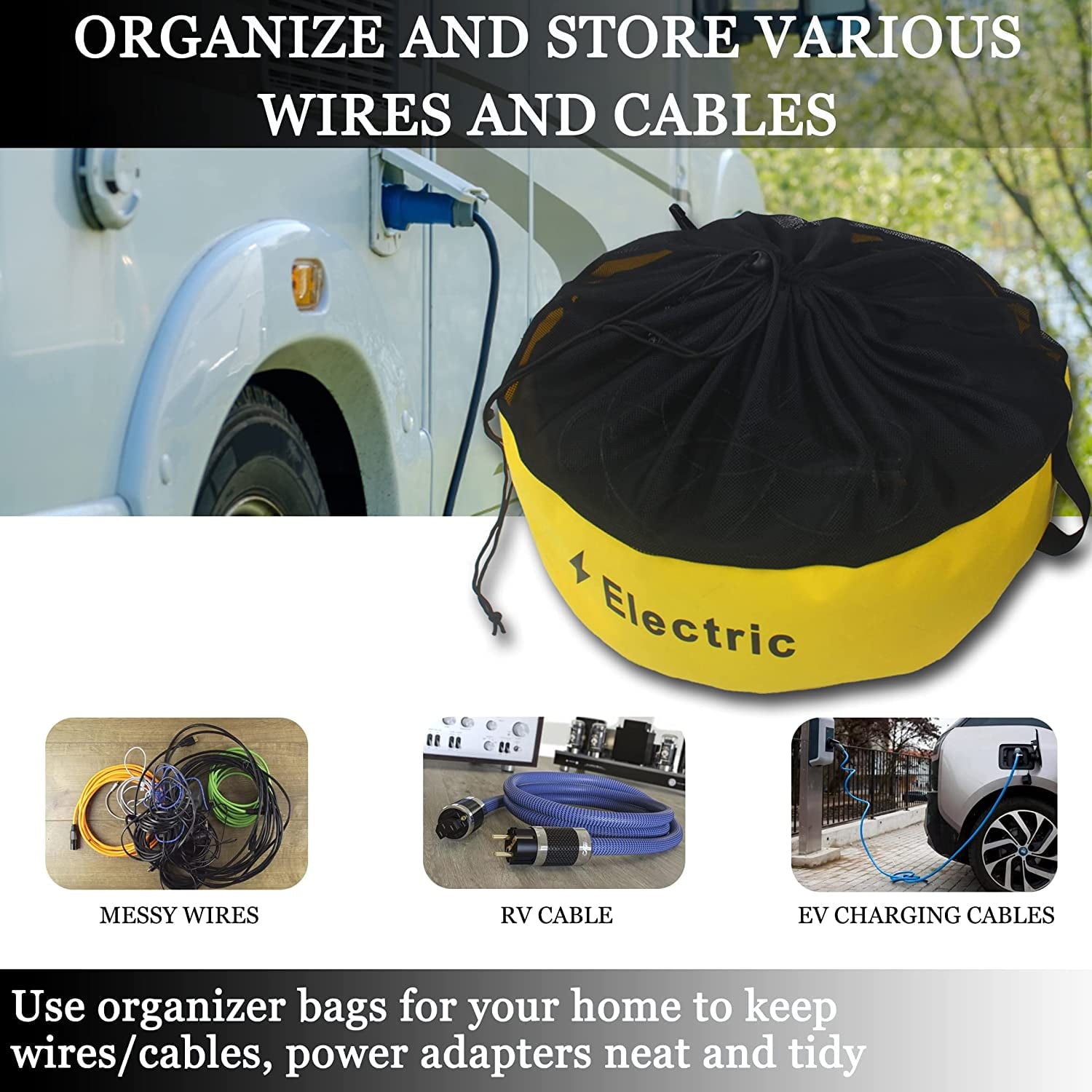 Skywee RV Hose Storage Bags, Camper Accessories, RV Equipment Storage Organizer Bags for Fresh/Black/Water Hoses andElectrical Cords with 3 Strips (3 Pack)