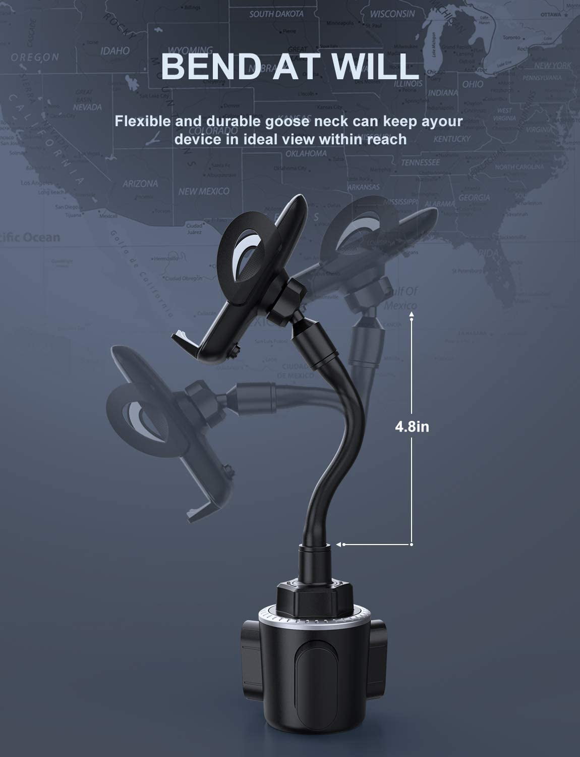Car Cup Holder Phone Mount, Cup Holder Phone Holder for Car (Black)