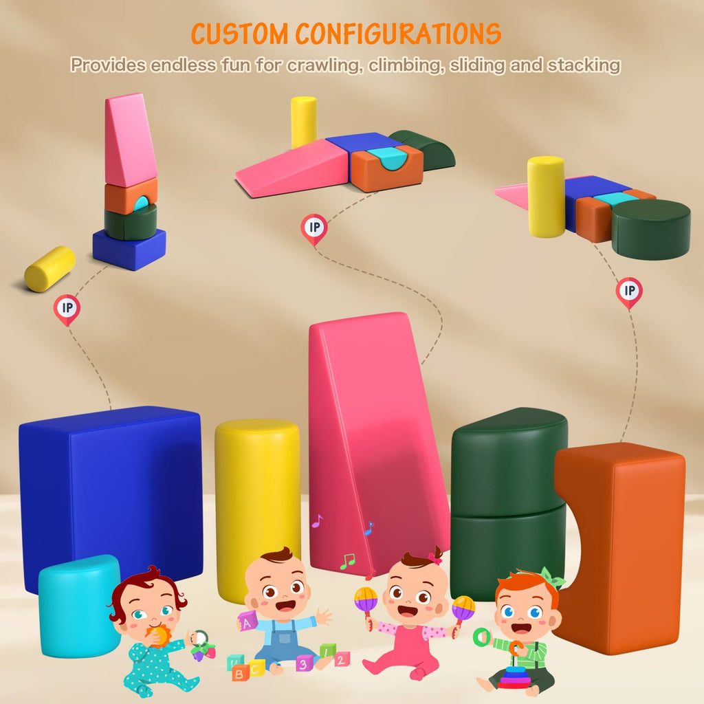 6-Piece Kids Soft Play Corner Climbers Foam Play Set Indoor Climbers for Toddler 1-3,Pink/Blue