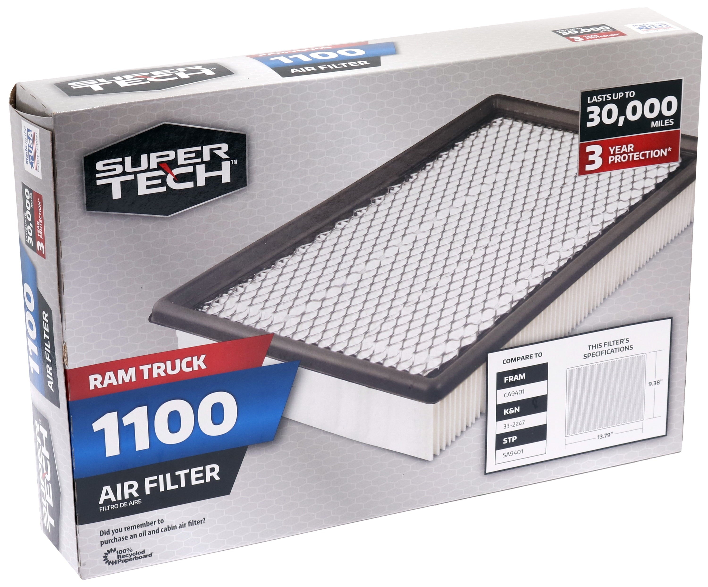 Super Tech 1100 Engine Air Filter, Replacement Filter for Chrysler or Ram Truck Fits select: 2013-2018 RAM 1500, 2002-2012 DODGE RAM 1500