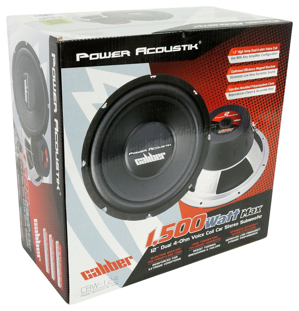 (2) Power Acoustik CBW-124 12" 1500 Watt Car Subwoofers+Sealed Sub Box Enclosure