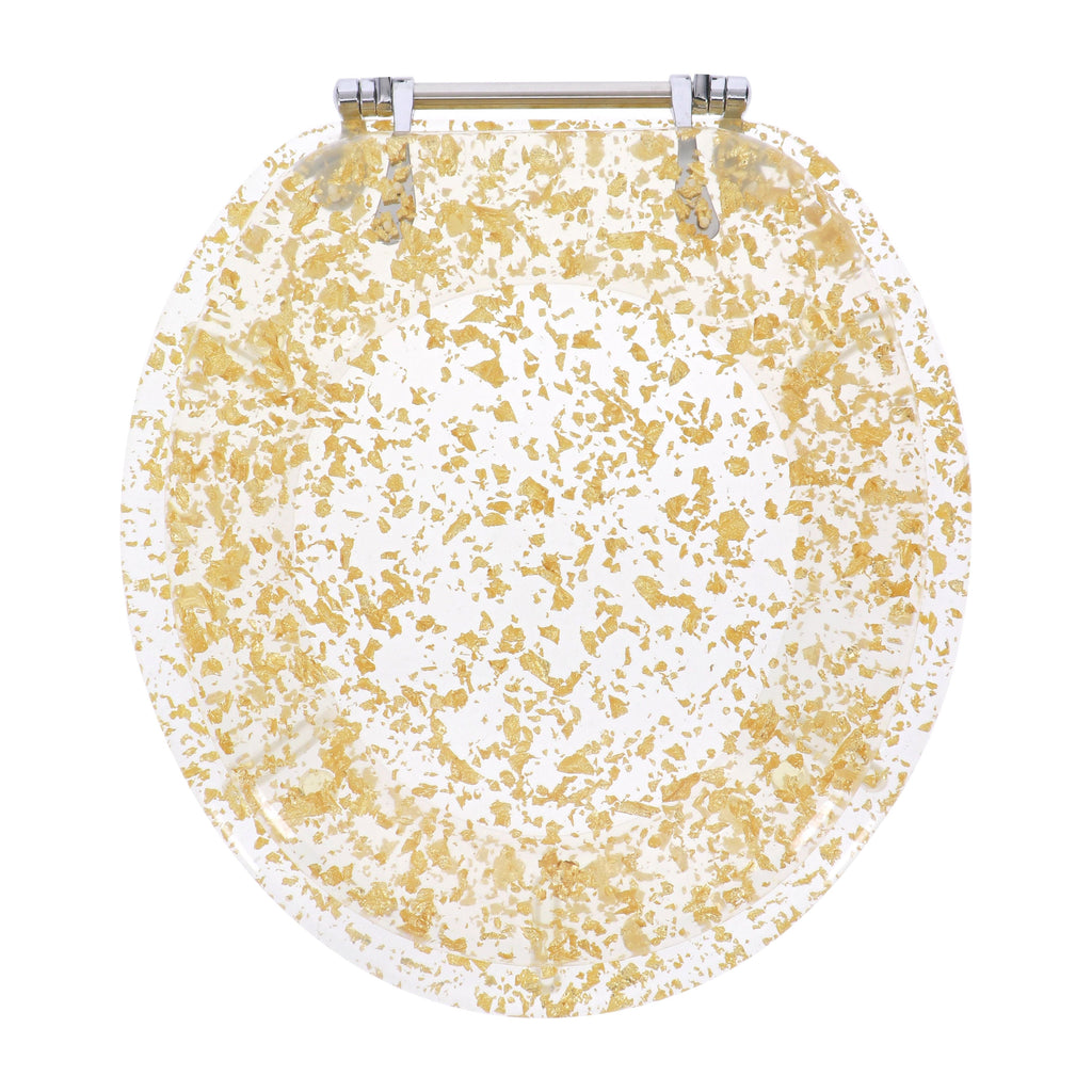 Ginsey Round Resin Decorative Toilet Seat with Chrome Hinges, Gold Foil
