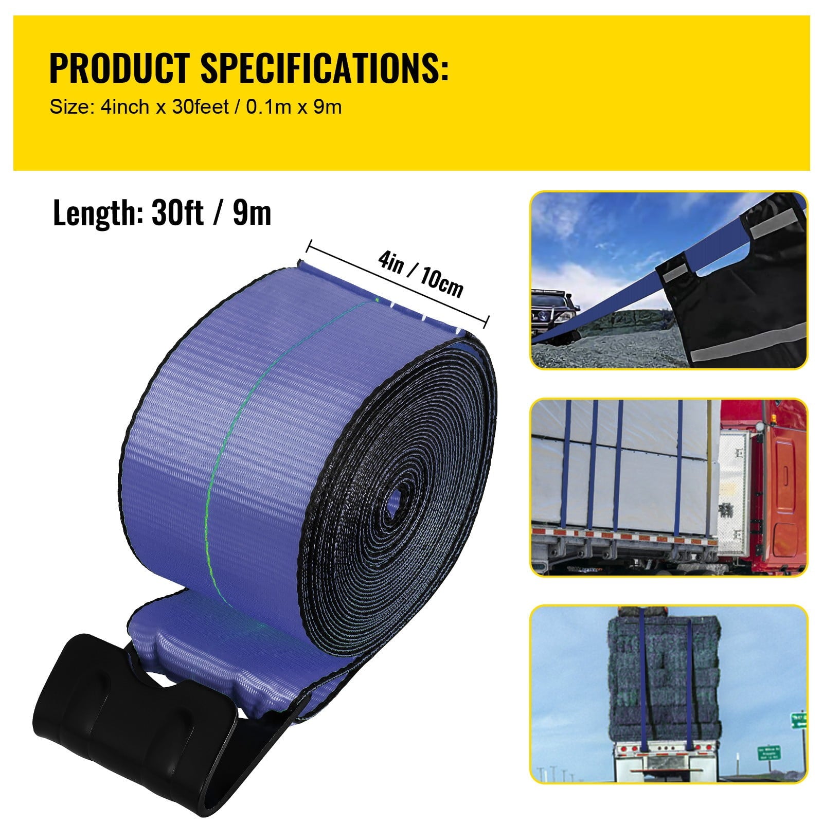 BENTISM Truck Straps Winch Straps 4"x30' with Flat Hook for Towing Blue 10 Pack