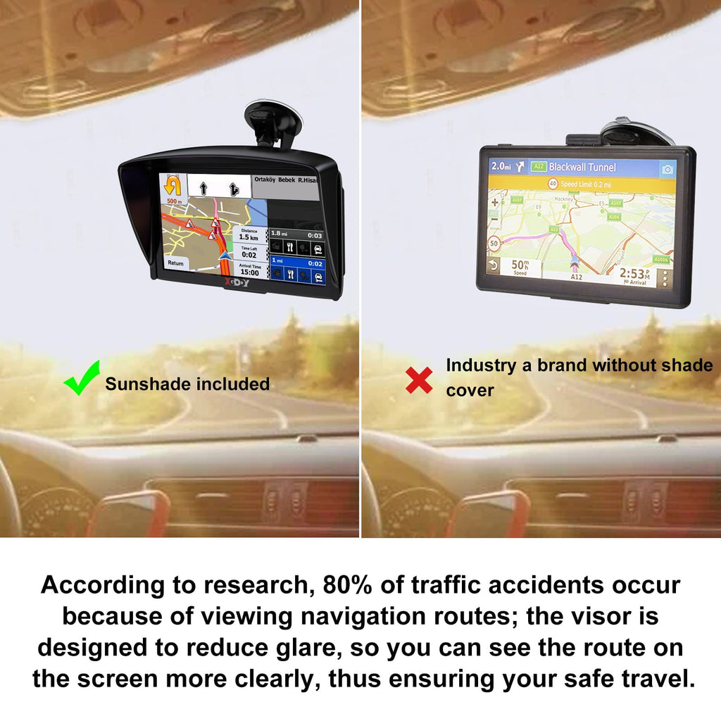 XGODY 7 inch GPS for Car GPS Navigation for Car 8GB+256 Truck GPS Sat Nav with Speed Voice Guidance Route Planning Lifetime Free Map Update