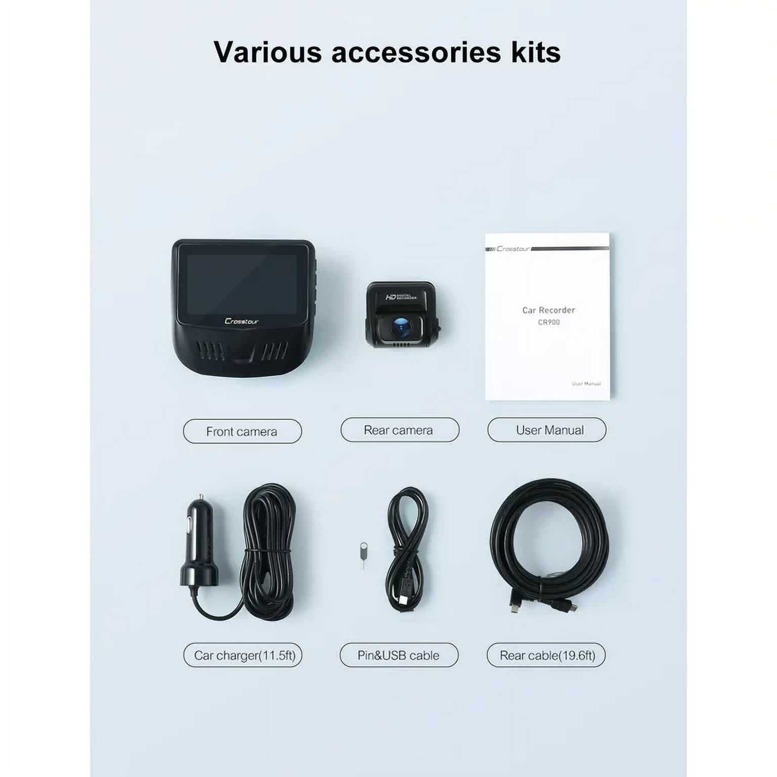 Dash Cam Front Rear, 1080P Dash Camera for Cars, 3” IPS Screen, External GPS Supported, 170°Wide Angle