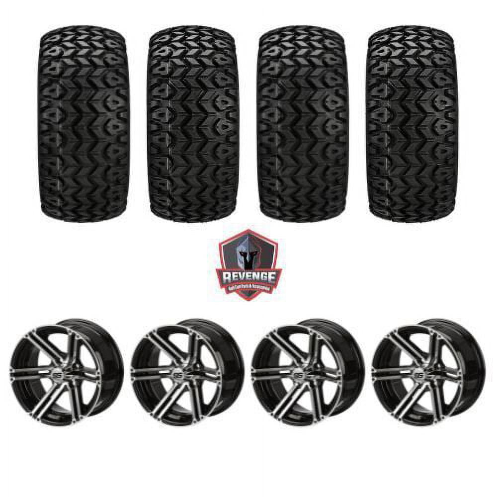 14" Yukon Machined Black Golf Cart Wheels on Tires Combo (23X10-14) Set of 4