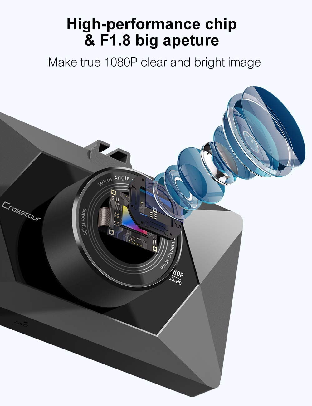 Crosstour Dash Cam, Full HD1080P Dash Camera for Cars 3” LCD Screen Car Camera 170° Wide Angle DVR Recorder with WDR, G-Sensor, Loop Recording and Motion Detection