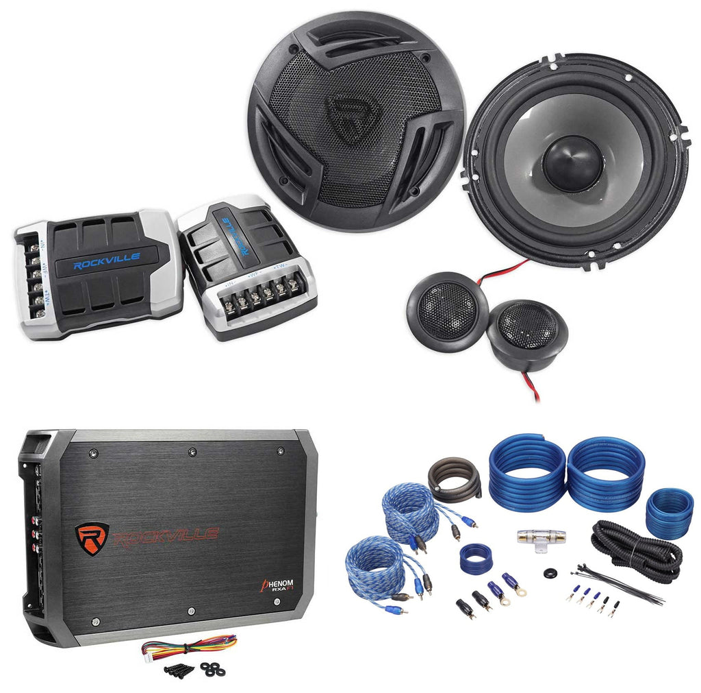 Pair Rockville RV65.2C 6.5" Component Speakers+6.5" Coaxial+4-Ch Amplifier+Wires