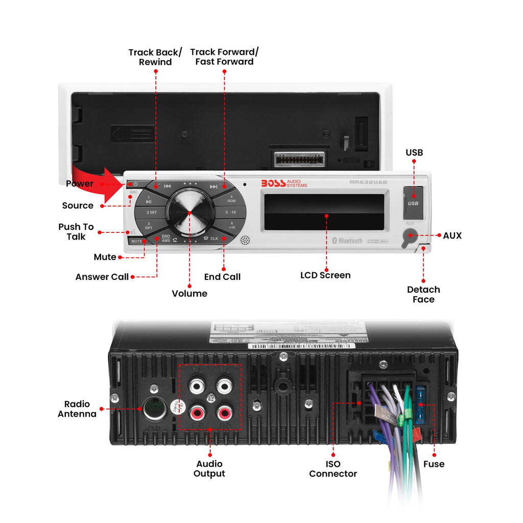 Boss Audio Systems MR632UAB Marine Bluetooth Receiver No CD MultiColor Illumin