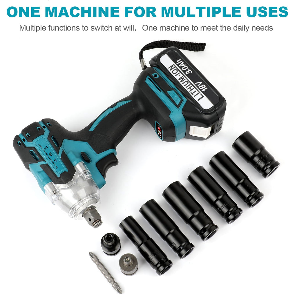Cordless Impact Wrench Brushless Impact Wrench 1/2 inch Max Torque 550Nm 3200RPM w/ 2x 3.0 Battery 6 Sockets High Torque Power Impact Wrench for Car Home