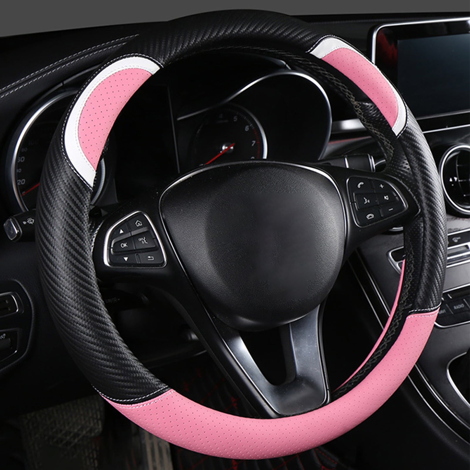 XWQ Steering Wheel Cover Sweat-proof Breathable Universal Carbon Fiber Anti-skid Car Steering Cover for Driver