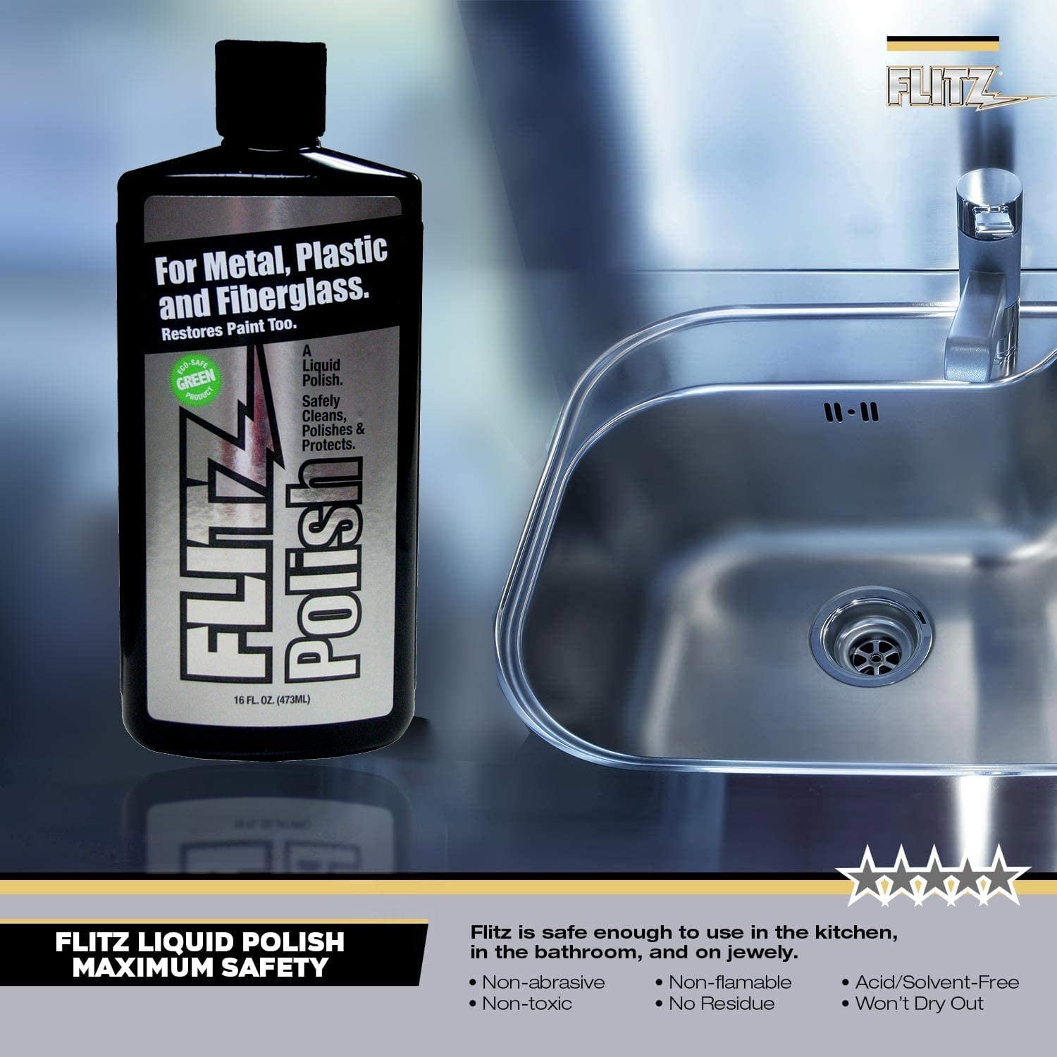 Flitz LQ04535W Liquid Metal, Plastic & Fiberglass Polish 3.4oz/100ml for Home, Auto, and Jewelry