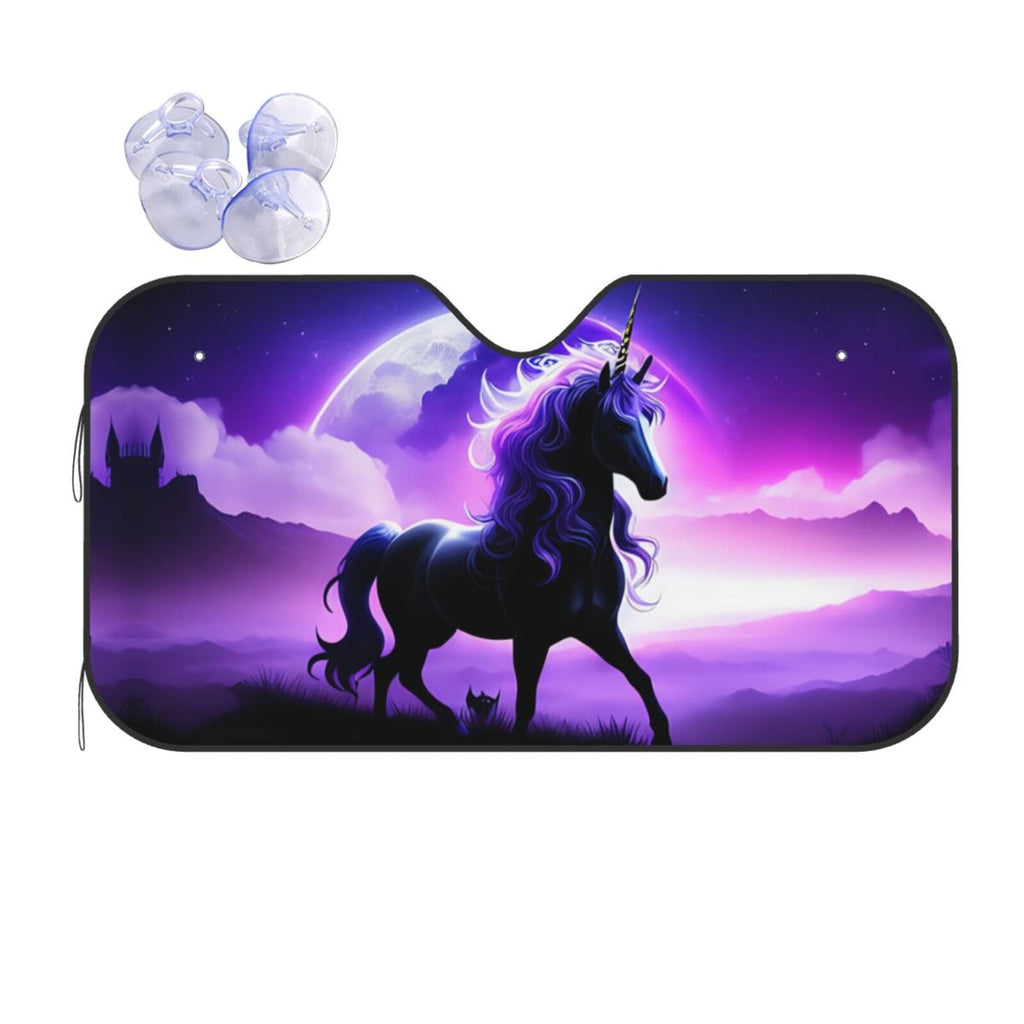ZNDUO Car Windshield Sun Shade, Purple Fantasy Unicorn Pattern Windshield Sun Shade UV Rays and Heat Sun Visor Protector Foldable Windshield Sun Shade, Small Size