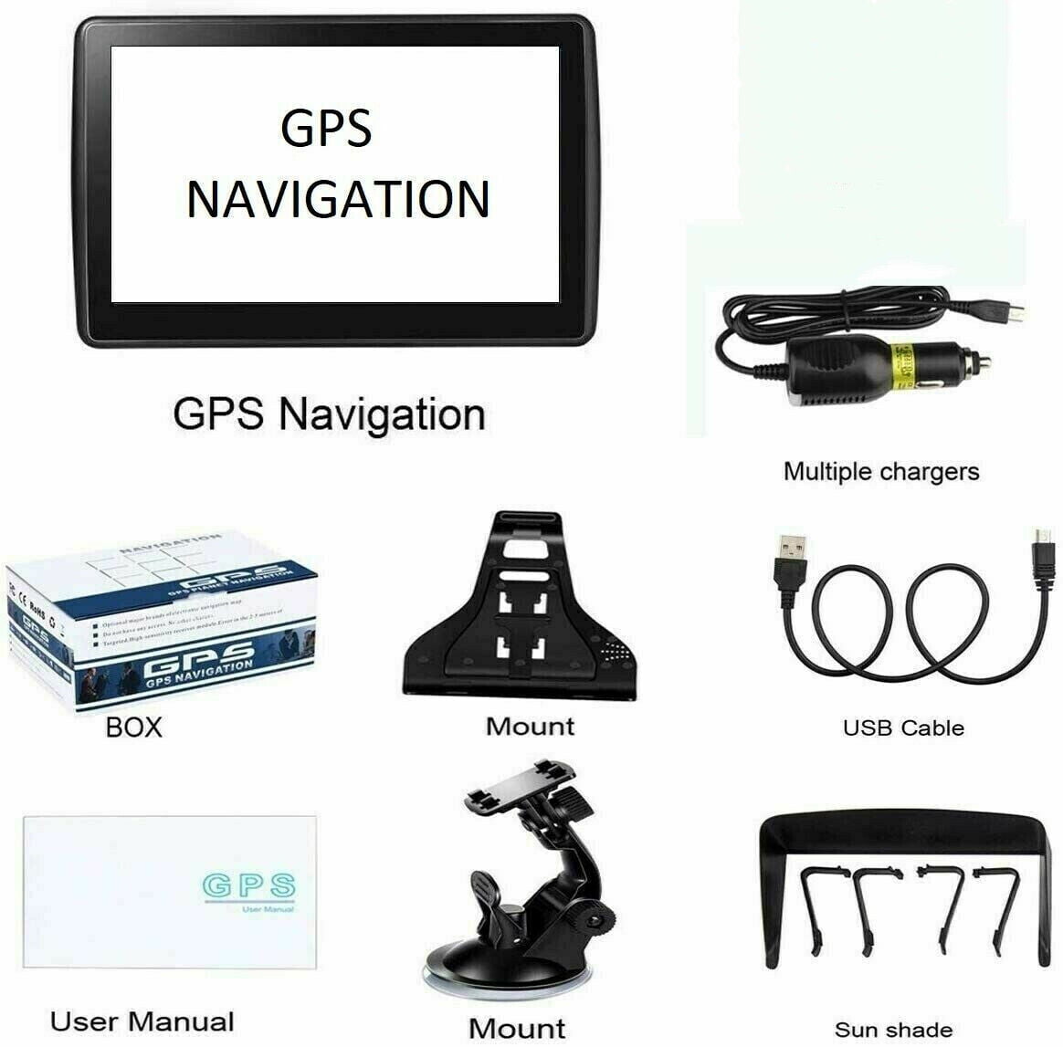 NEW 7" Inch Car & Truck GPS Navigation Navigator Sat Navi 8GB 256MB Canada Mexico US 7075