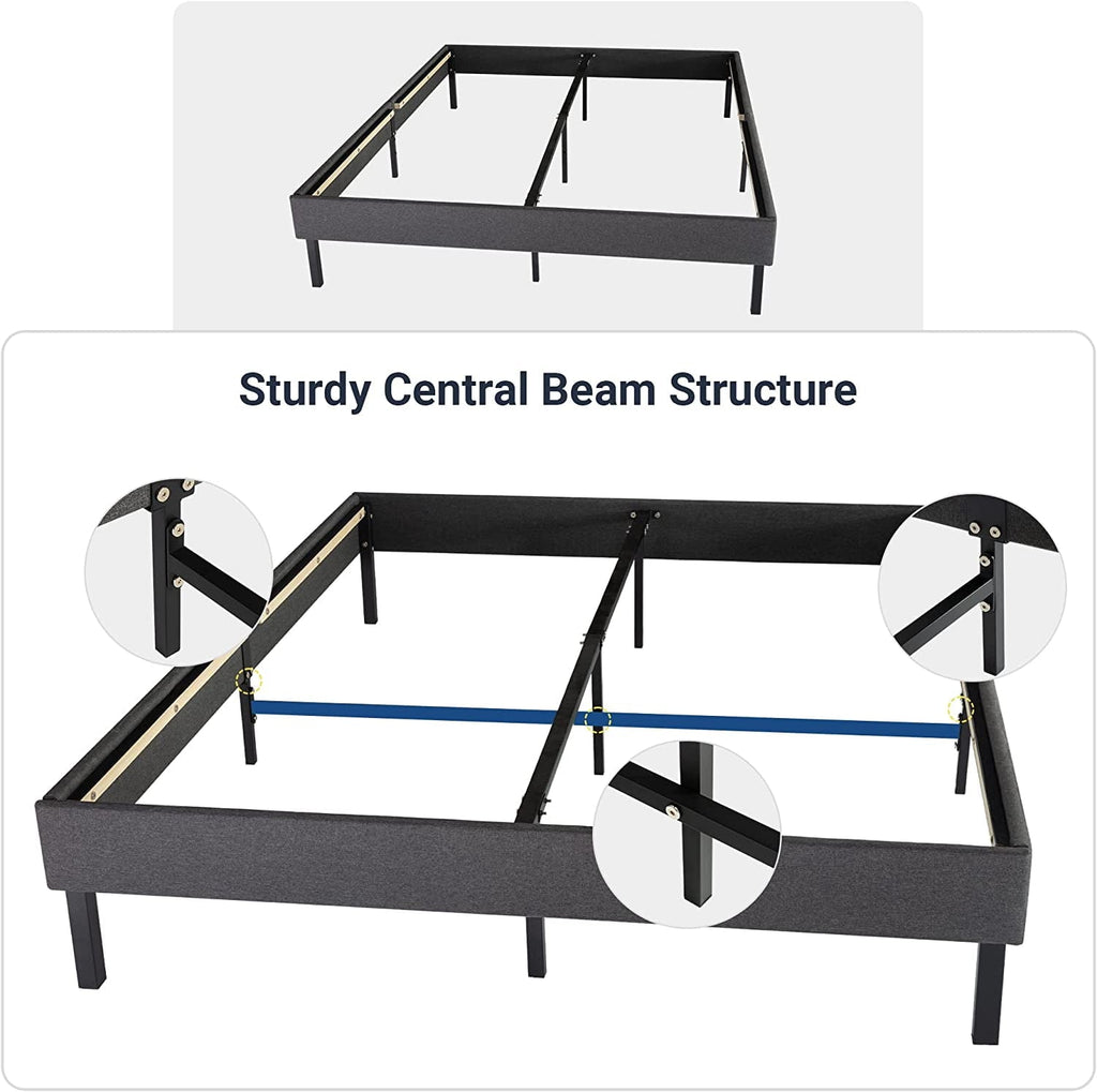 Allewie Queen Size Upholstered Platform Bed Frame, 24 Wooden Slats Support, No Box Spring Needed, Dark Grey