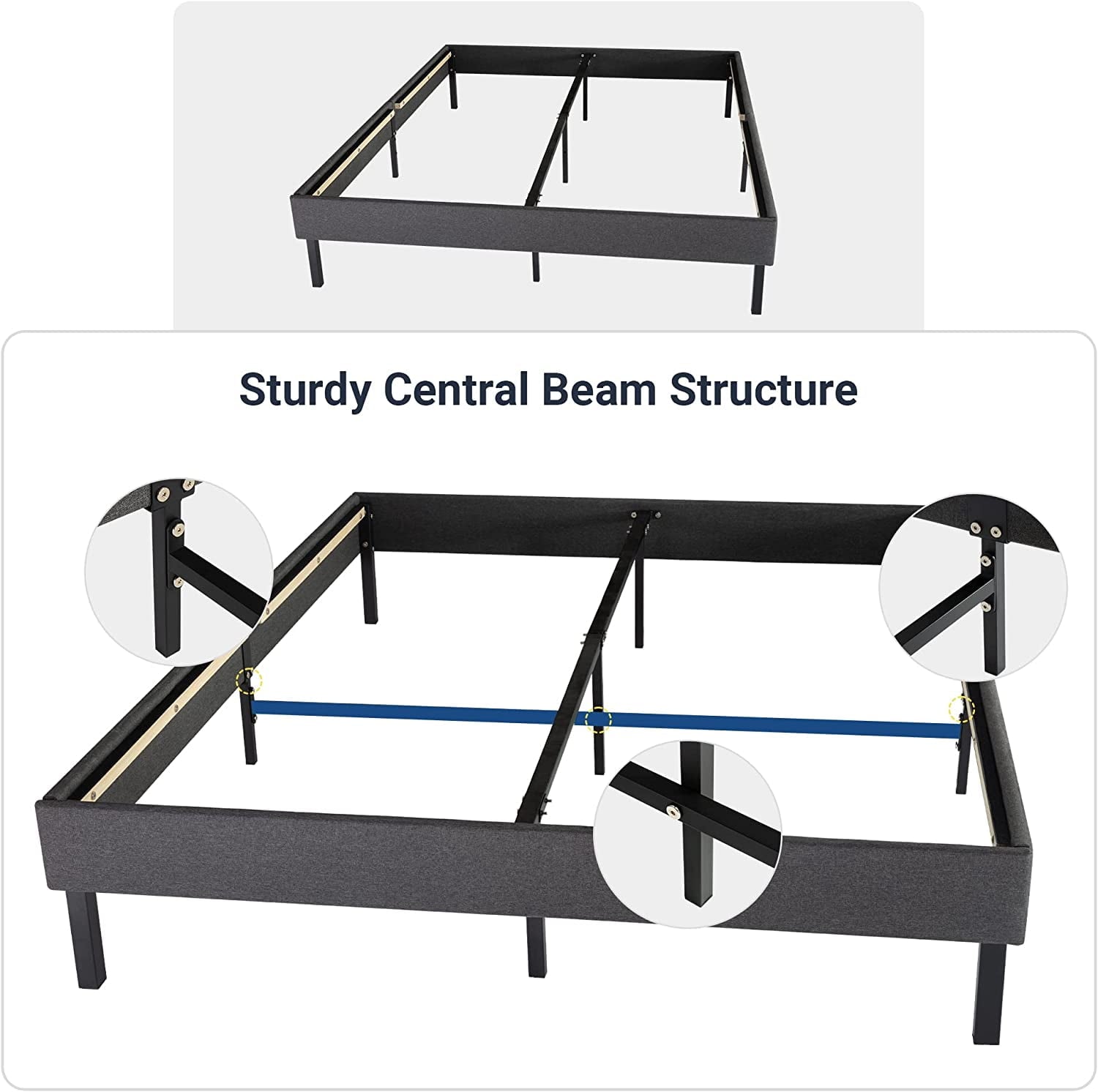 Allewie Queen Size Upholstered Platform Bed Frame, 24 Wooden Slats Support, No Box Spring Needed, Dark Grey