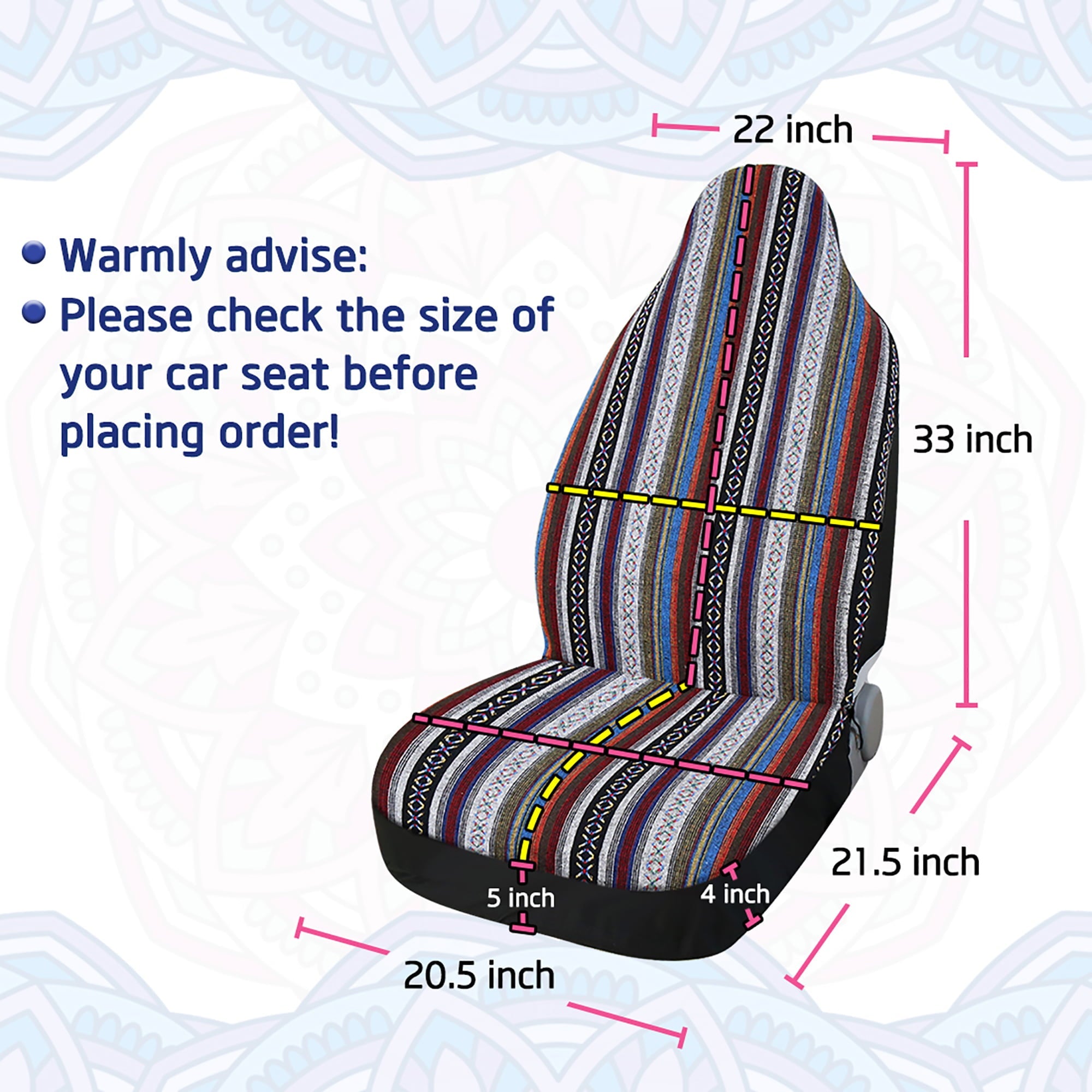 Unique Bargains Universal Seat Cover Baja Blanket Ethnic Style Bucket Multicolor for SUV Automotive