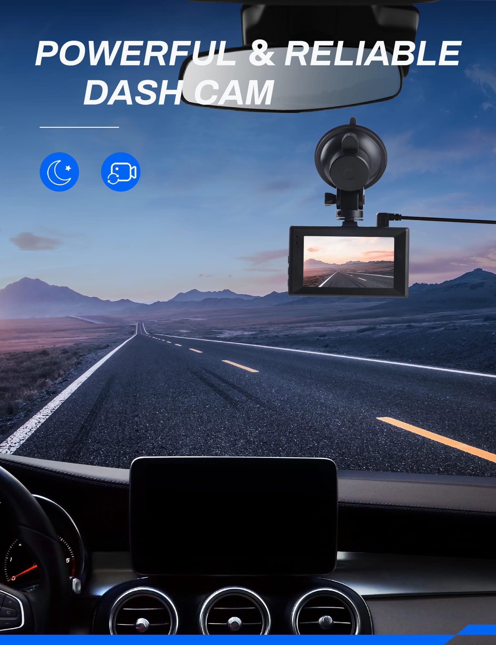 Crosstour Dash Cam Front and Rear Car Camera, 3”Full HD 1080P Front & Rear Car Camera with 32GB SD Card, Black