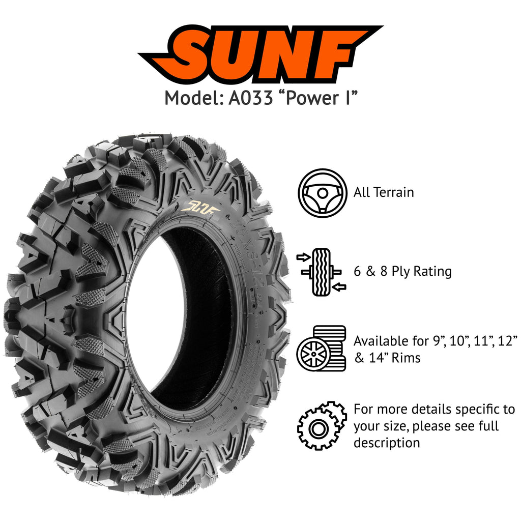 SunF All Terrain ATV UTV Tires 26x8-12 & 26x11-12 6 PR A033 (Complete Full Set of 4)