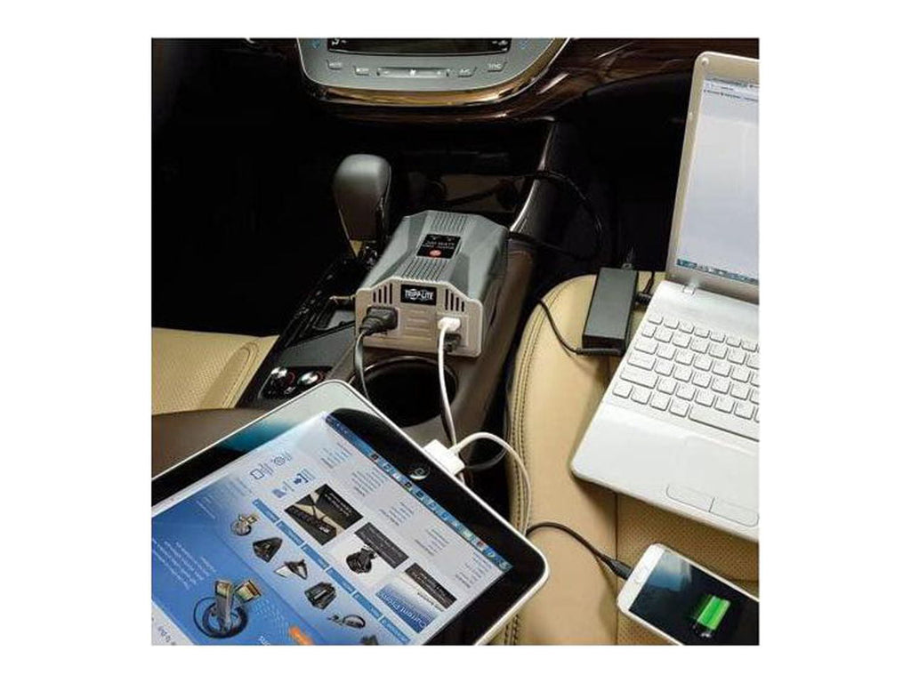 Tripp Lite 200W Car Power Inverter with Outlet & 2 USB Charging Ports, Ultra-Compact (PV200USB)