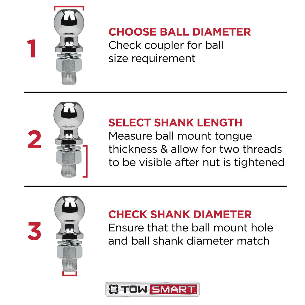 TowSmart Trailer Hitch Ball, Class II, 2in Ball, 3/4in x 1-1/2in Shank, 3500lb, 716, Chrome, 1 Each