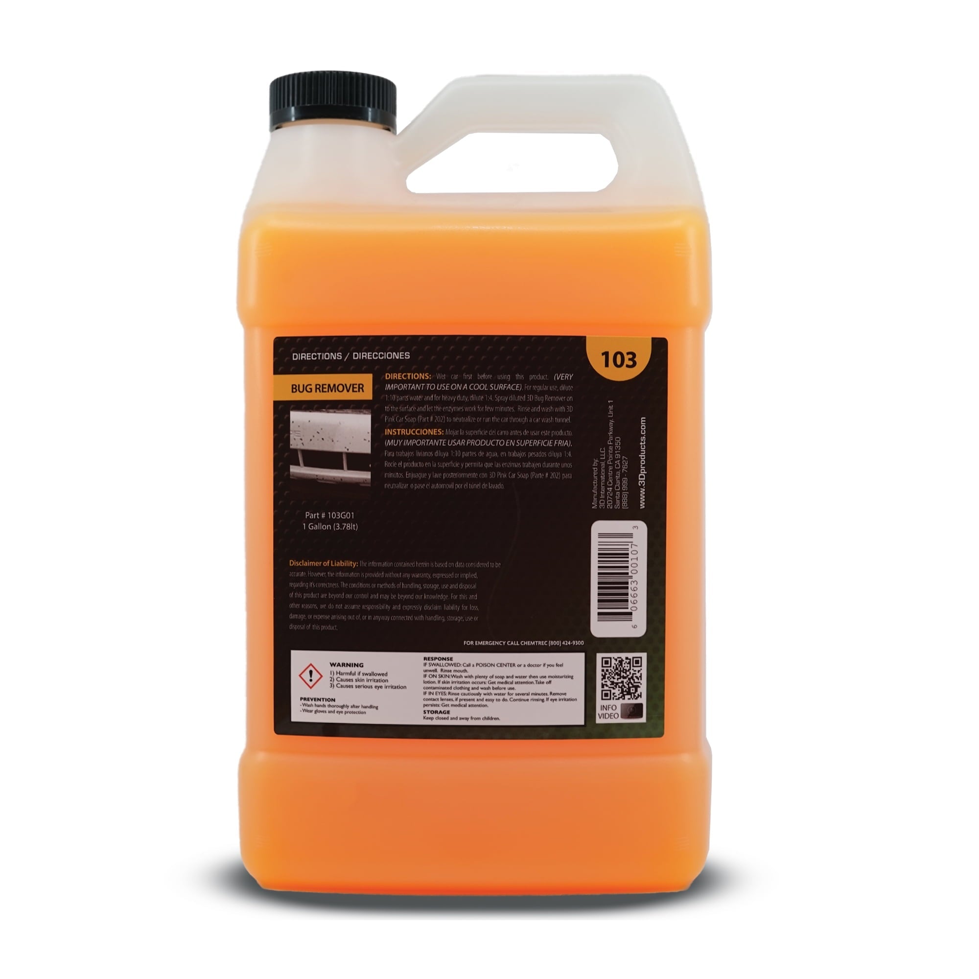 3D Bug Remover - All Purpose Exterior Cleaner & Degreaser to Wipe Away Bugs on Plastic, Rubber, Metal, Chrome, Aluminum, Windows & Mirrors, Safe on Car Paint, Wax & Clear Coat 1 Gallon