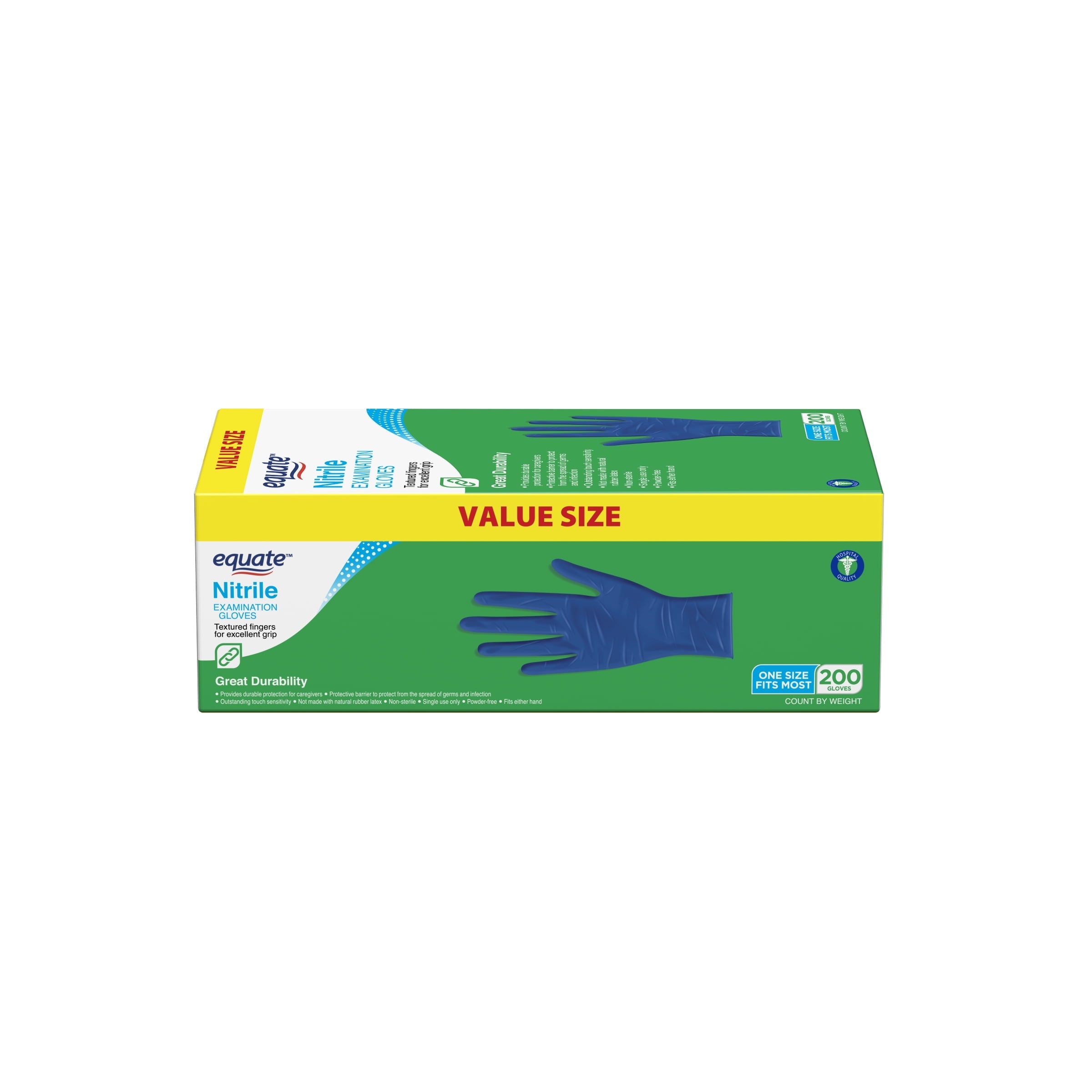 Equate Nitrile Exam Gloves, One Size Fits Most, 200 Count