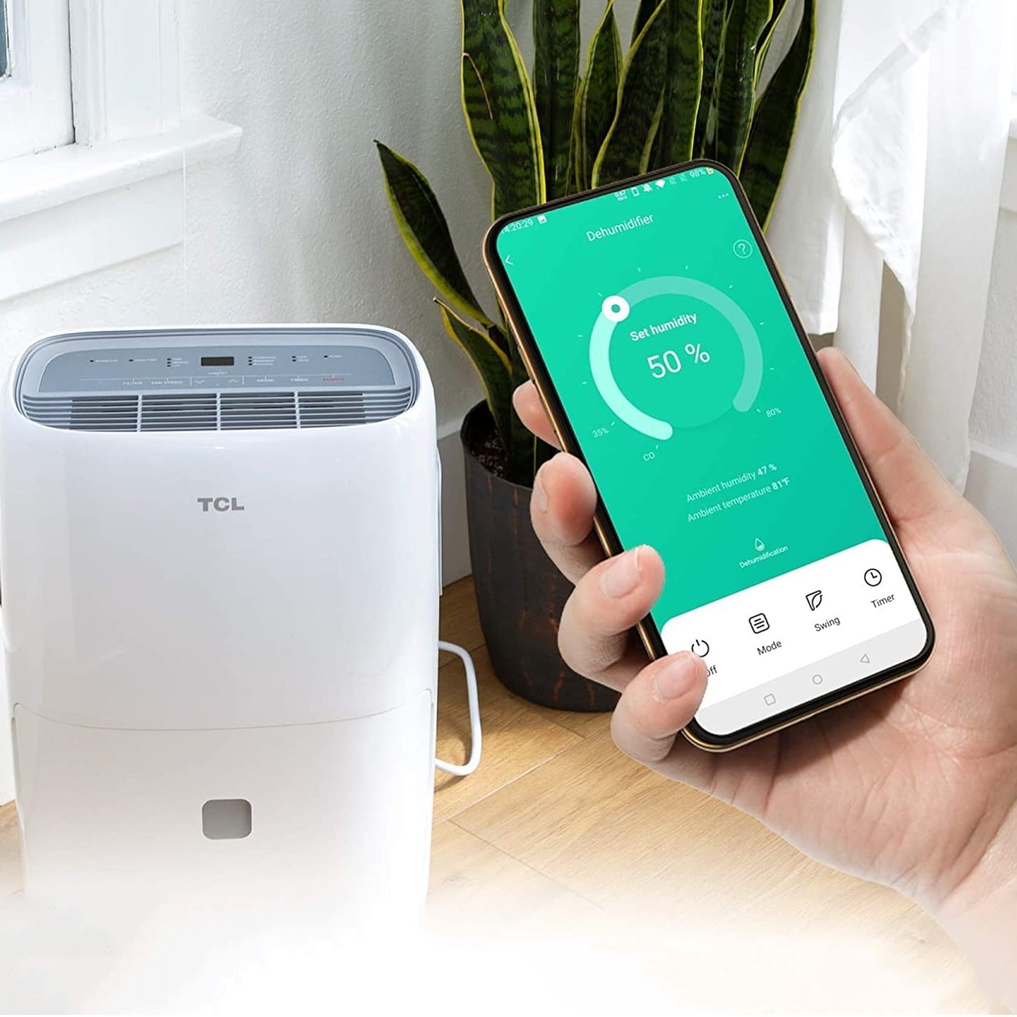 TCL Smart 50 Pint Dehumidifier for Home & Basements w/ Voice Control, White