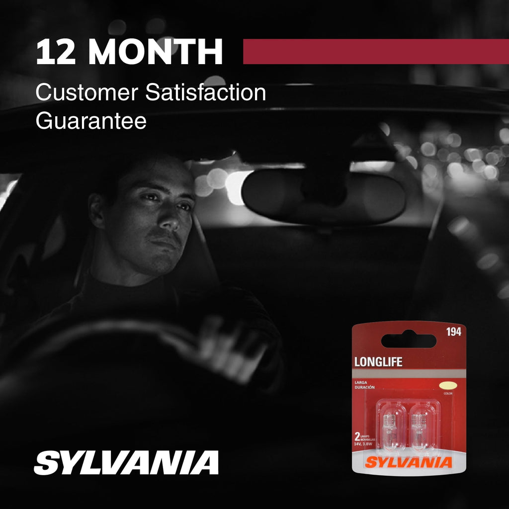 Sylvania 194 Long Life Automotive Mini Bulb, Pack of 2