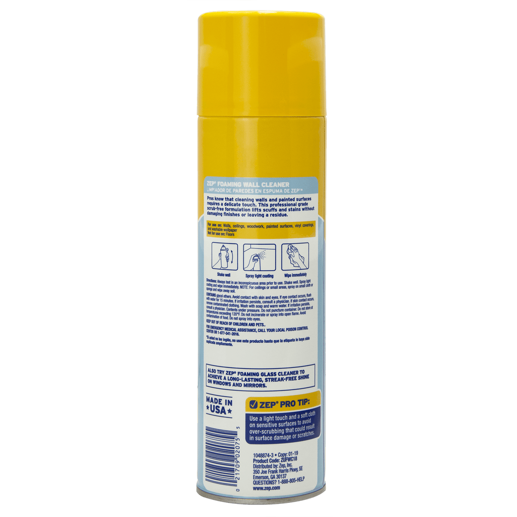 Zep Foaming Wall Cleaner 18 oz. (Pack of 2) - Removes Stains Without Damaging Finishes