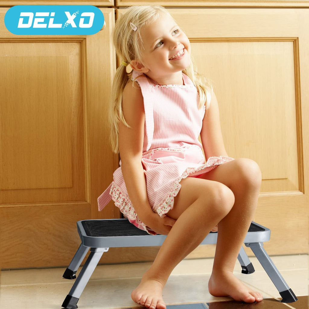 Metronic 1 Step Stool, Step Ladder, Black Anti-Slip Foot Folding Stool, Holds Up To 330 lbs
