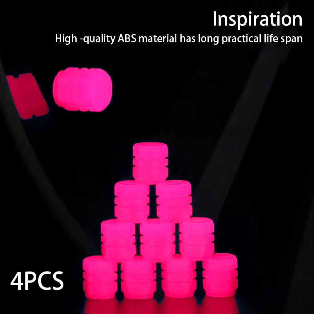Linyer Pack of 4 Universal Car Tire Valve Cap Luminous Plastic Wheel Rim Glowing  Cover Automobile Protector Replacement Pink