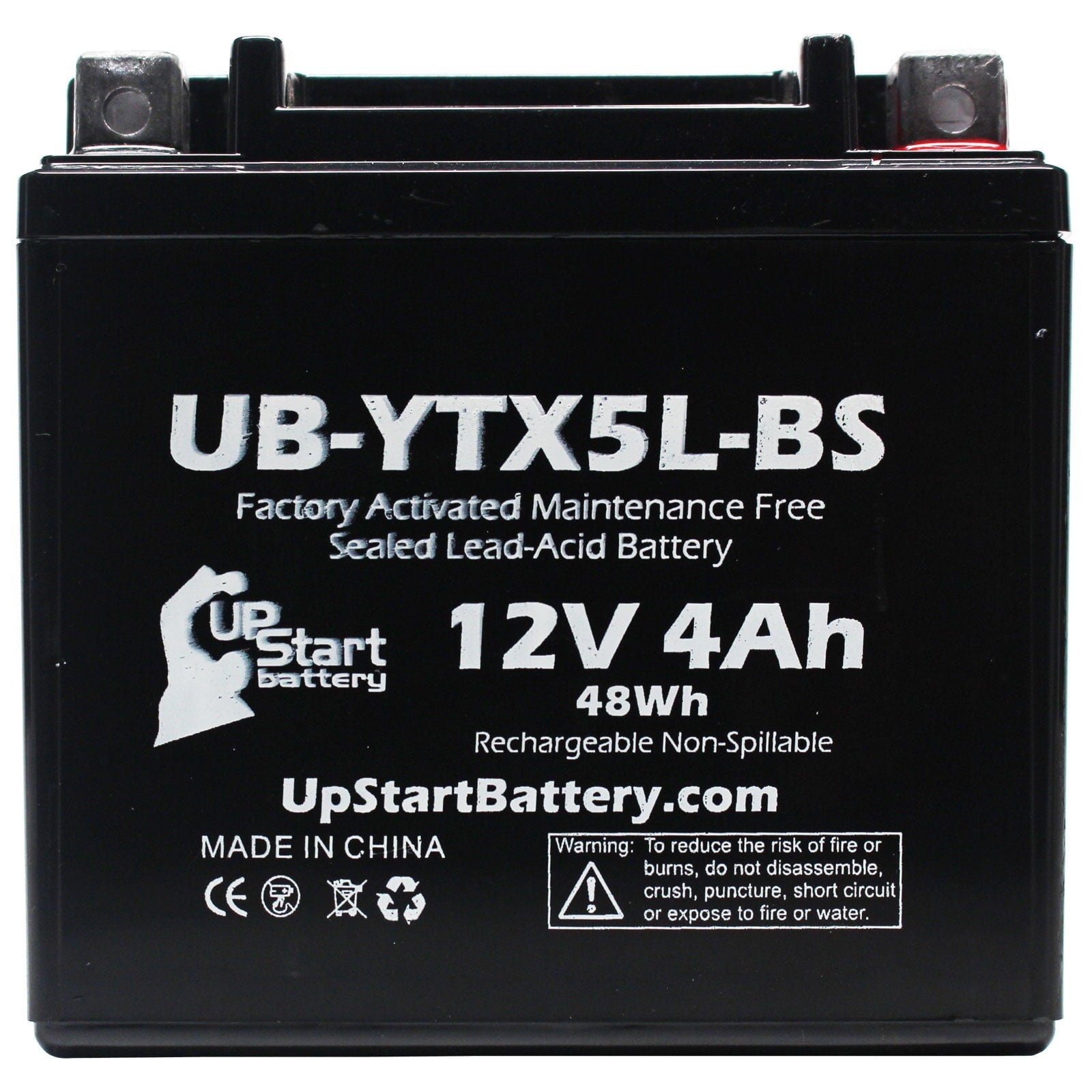 UpStart Battery Replacement 2012 Polaris Predator, Sportsman, Outlaw 90CC Factory Activated, Maintenance Free, ATV Battery - 12V, 4Ah, UB-YTX5L-BS