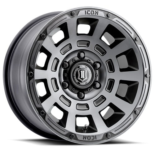 17x8.5 Icon Alloys Thrust Smoke Satin Black Wheel 6x5.5 (25mm) Fits select: 2019-2023 FORD RANGER XL/XLT/LARIAT, 2022 TOYOTA TUNDRA CREWMAX SR/CREWMAX SR5
