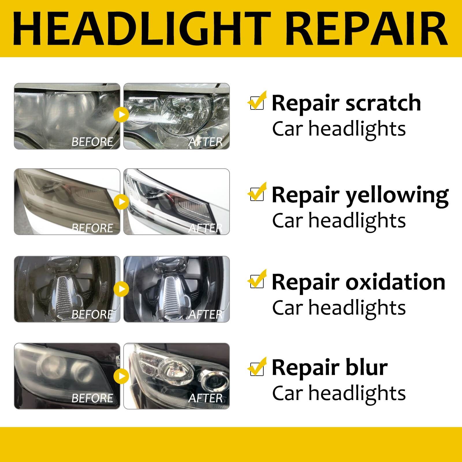 Pegciz Innovative Headlight Repair Polish for Car, Repair Yellow/Blurred/Oxidized/Scratch Headlight, Car Headlamp Cleaning Flulids Polish Plastic Surfaces to High Gloss,Headlight Restoration
