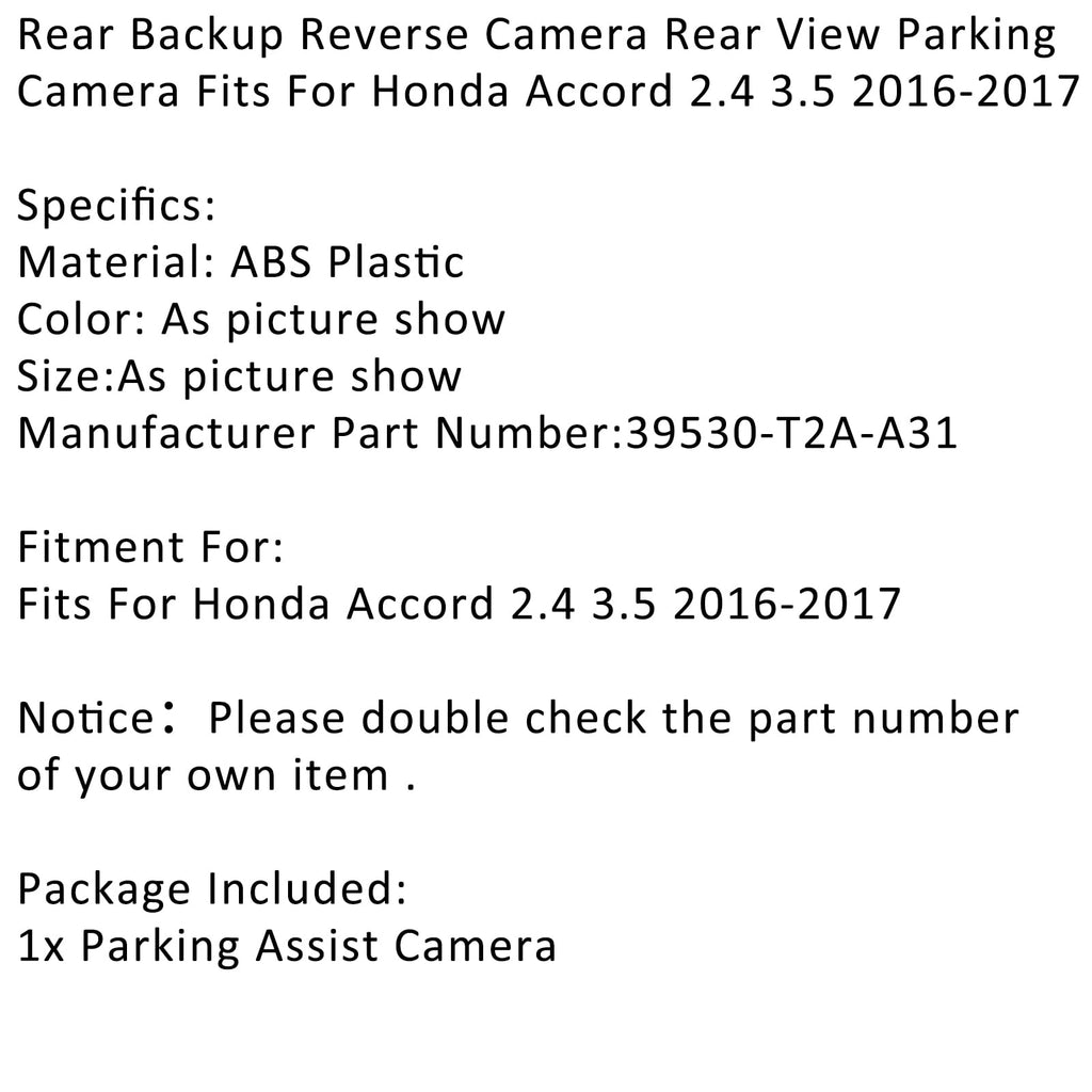 Rear View Back Up Assist Camera 39530-T2A-A31 Fits For Honda Accord 2.4 3.5 2016-2017