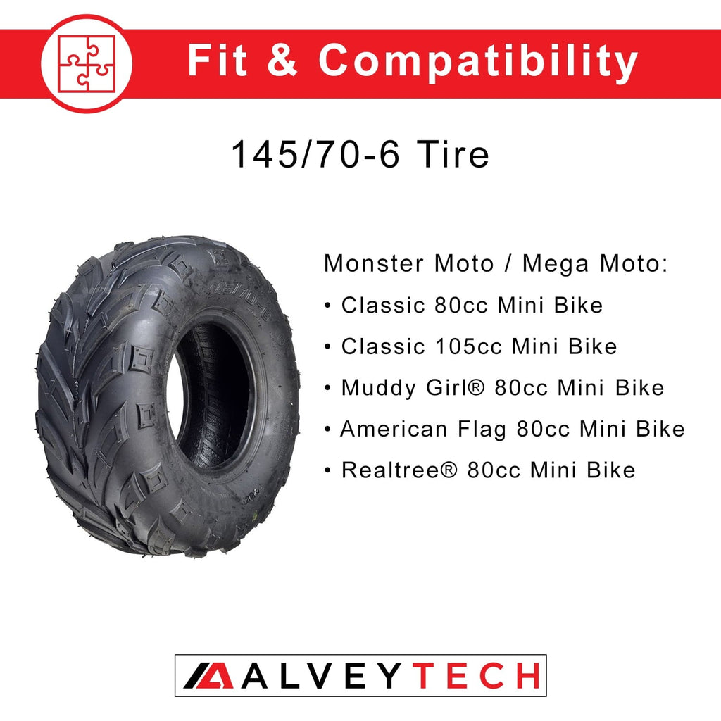 AlveyTech 145/70-6 V-Tread Tire for the Monster Moto/Mega Moto Classic 80cc Mini Bike, All Terrain