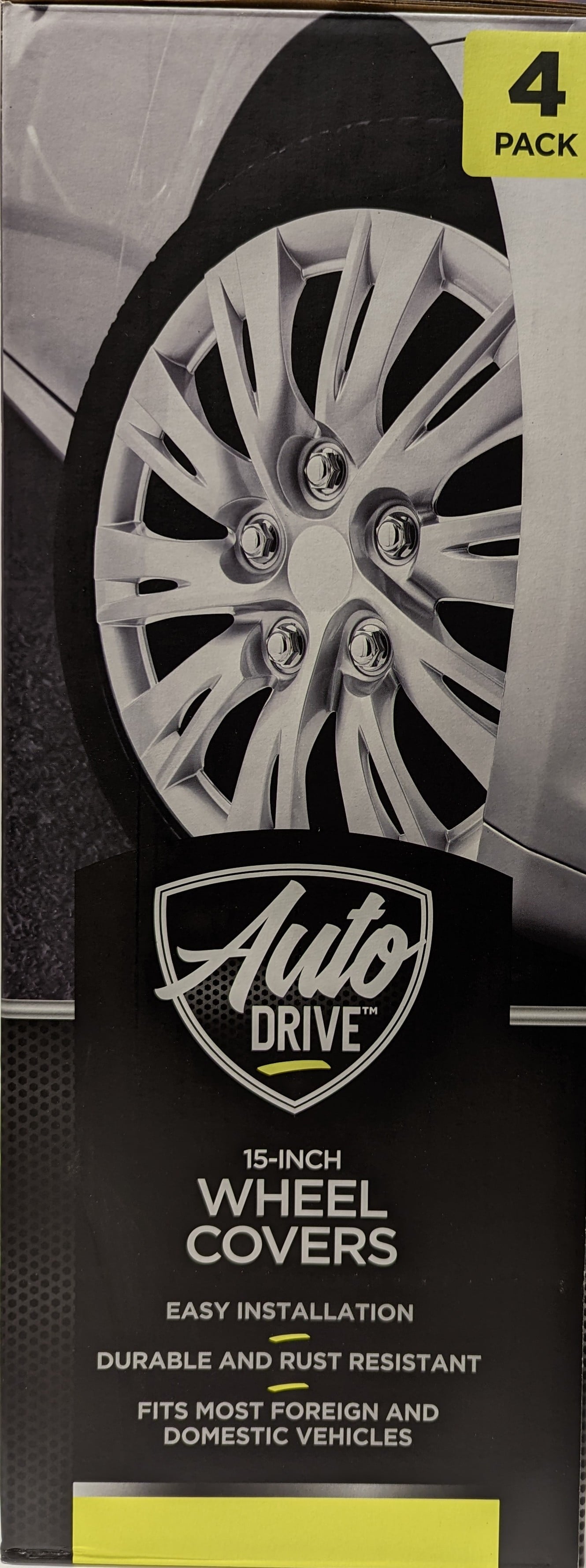 15-inch Wheel Cover, Silver Alloy Finish, Auto Drive Brand, ABS Plastic Material, Mfg Part No. KT1037-15SL