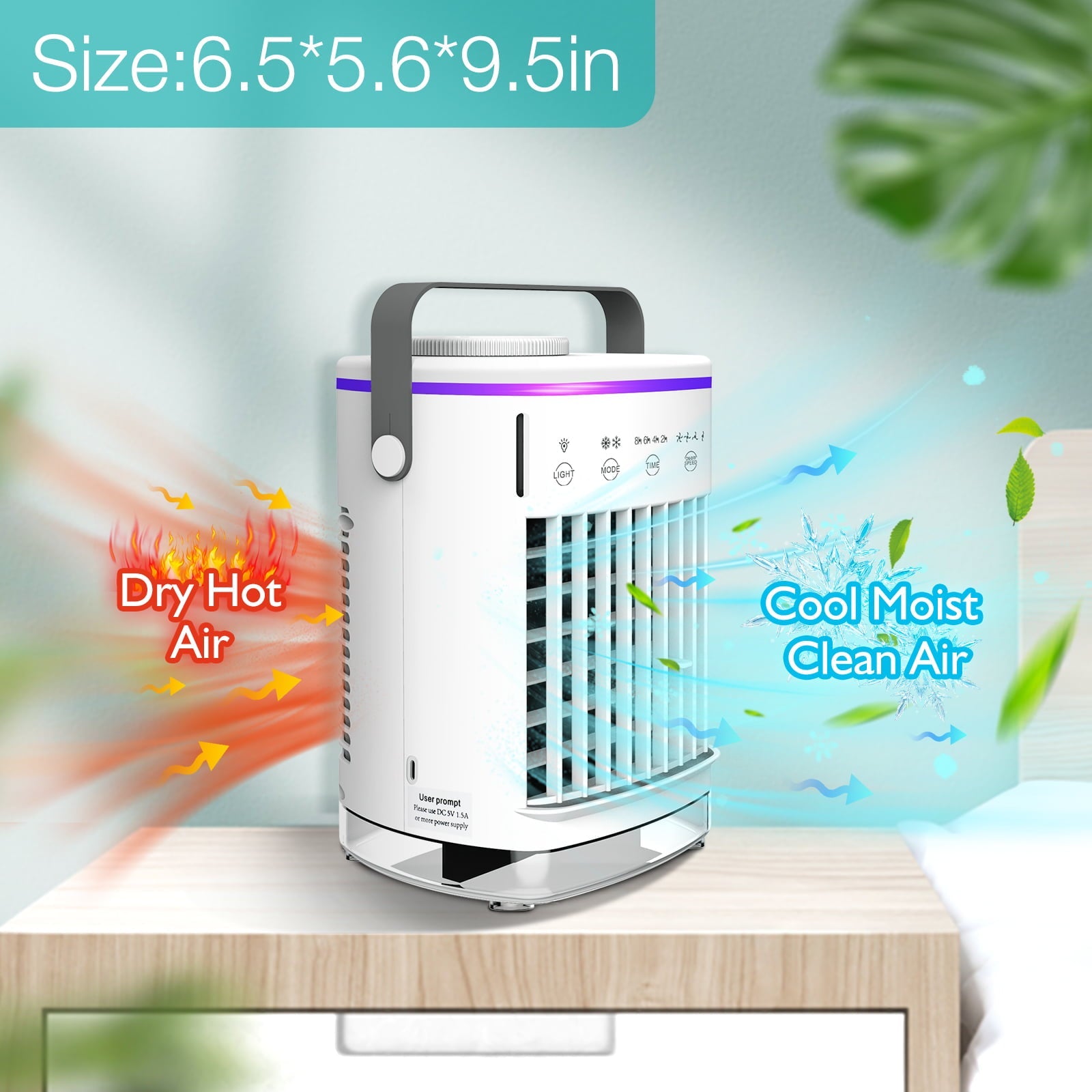 HailiCare Mini Portable Air Conditioner, 6-in-1 Evaporative Coolers with Mist Sprayer Function,Air Cooler with 4 Speeds and 7 Color LED Light for Home Bedroom Office