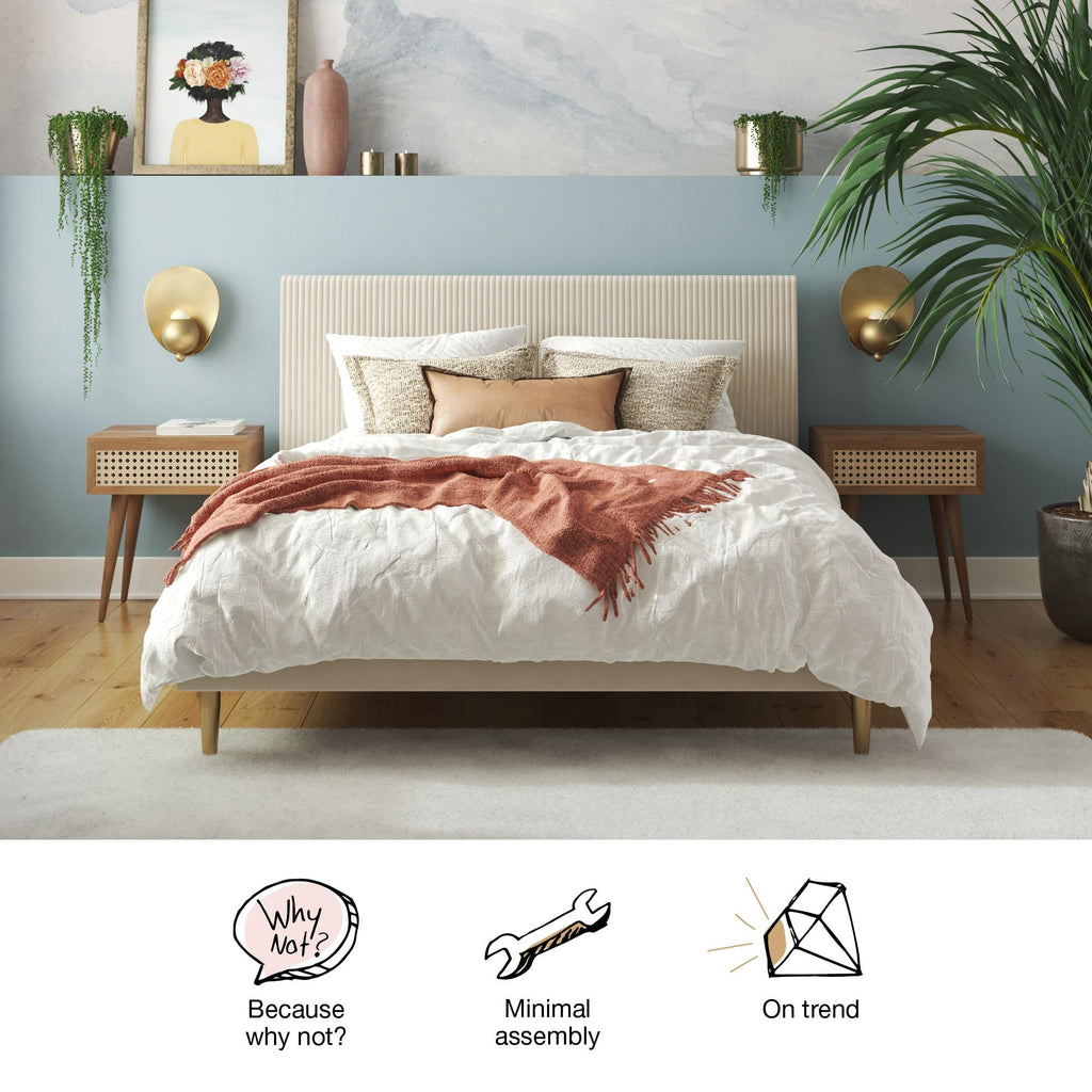 Mr. Kate Daphne Upholstered Bed with Headboard and Modern Platform Frame, Queen, Ivory Velvet