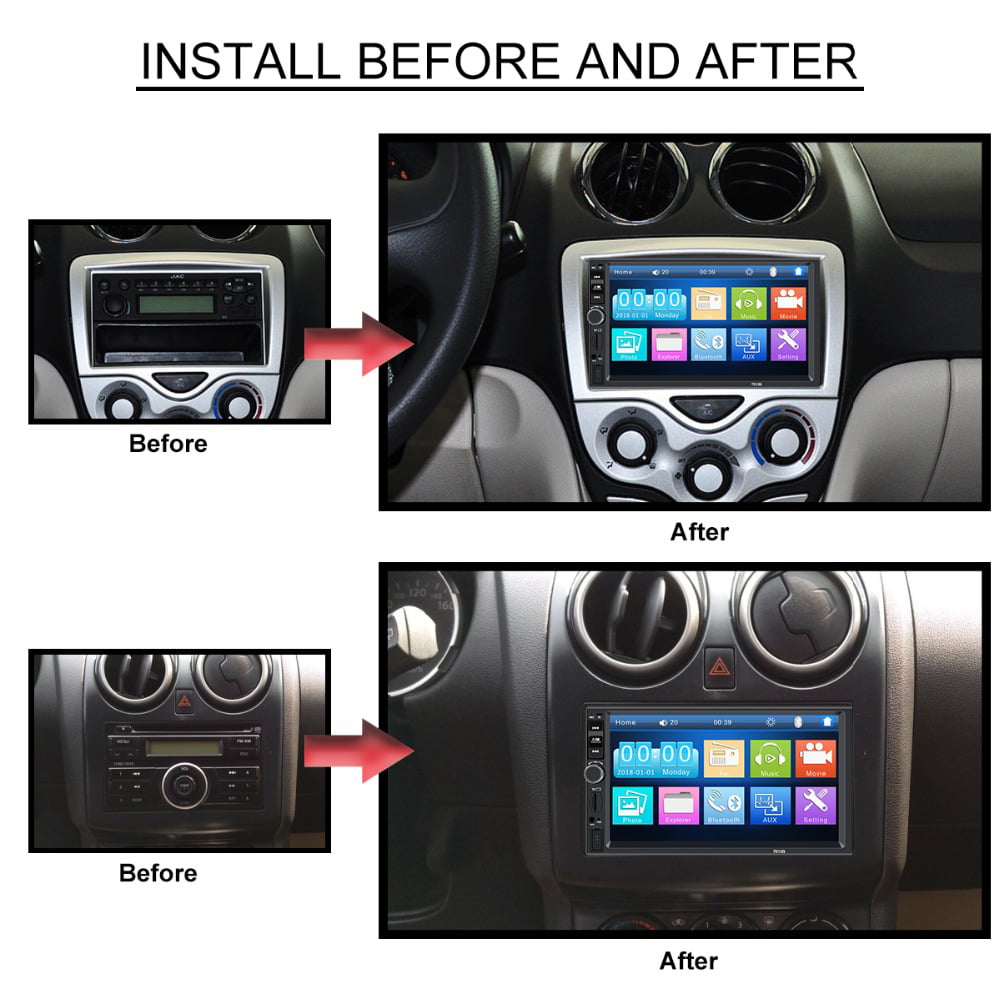 Polarlander Car Stereo Car Audio Double Din 7-inch HD Touch Screen Car radio Player with Multimedia SD USB FM AUX MP5/4/3 mirror link function Bluetooth with 4LED backup camera
