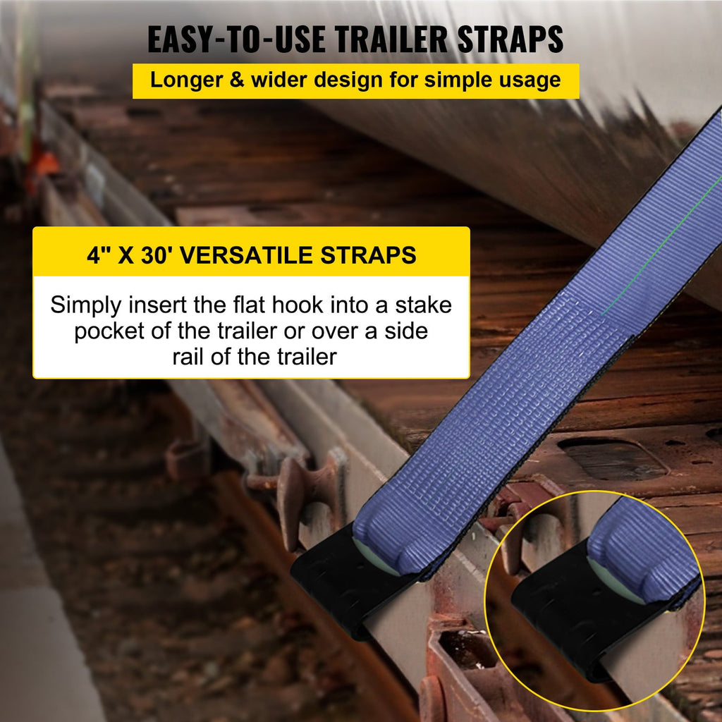 BENTISM Truck Straps Winch Straps 4"x30' with Flat Hook for Towing Blue 10 Pack