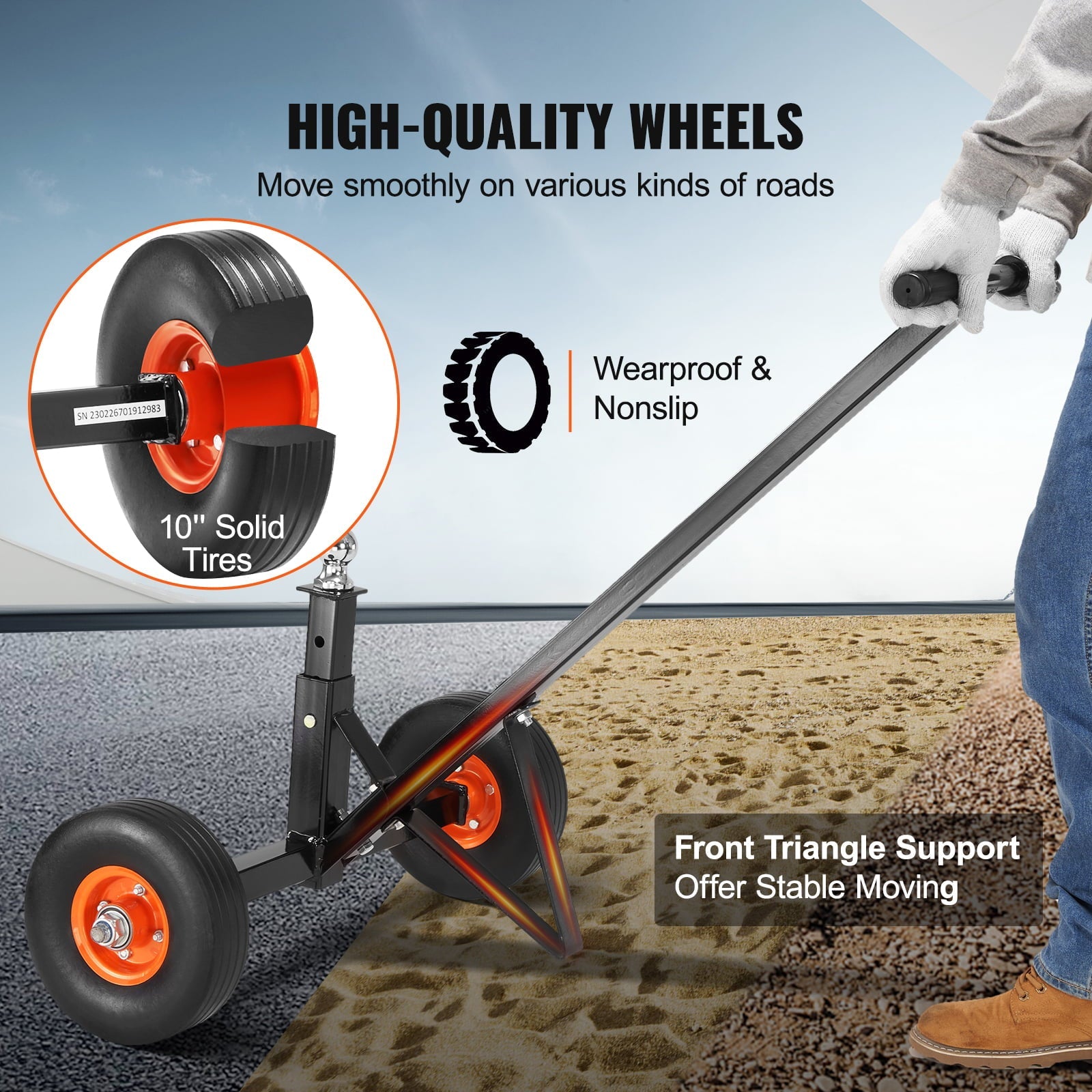 BENTISM Adjustable Trailer Dolly, 600lbs Tongue Weight Capacity, Carbon Steel Trailer Mover with 16''-24'' Adjustable Height, 1-7/8'' Hitch Ball & 10'' Solid Tires