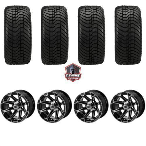 12" Viking Machined Black Golf Cart Wheels and Tires Combo (215/35-12) Set of 4